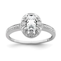 Sterling Silver Rhodium-plated Diam. & White Topaz Ring view 1