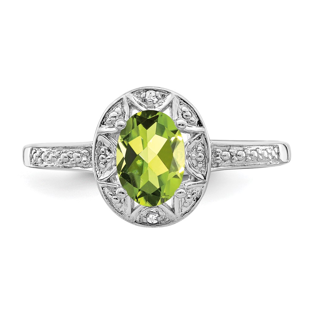 Sterling Silver Rhodium-plated Diam. & Peridot Ring (QBR10AUG-7)