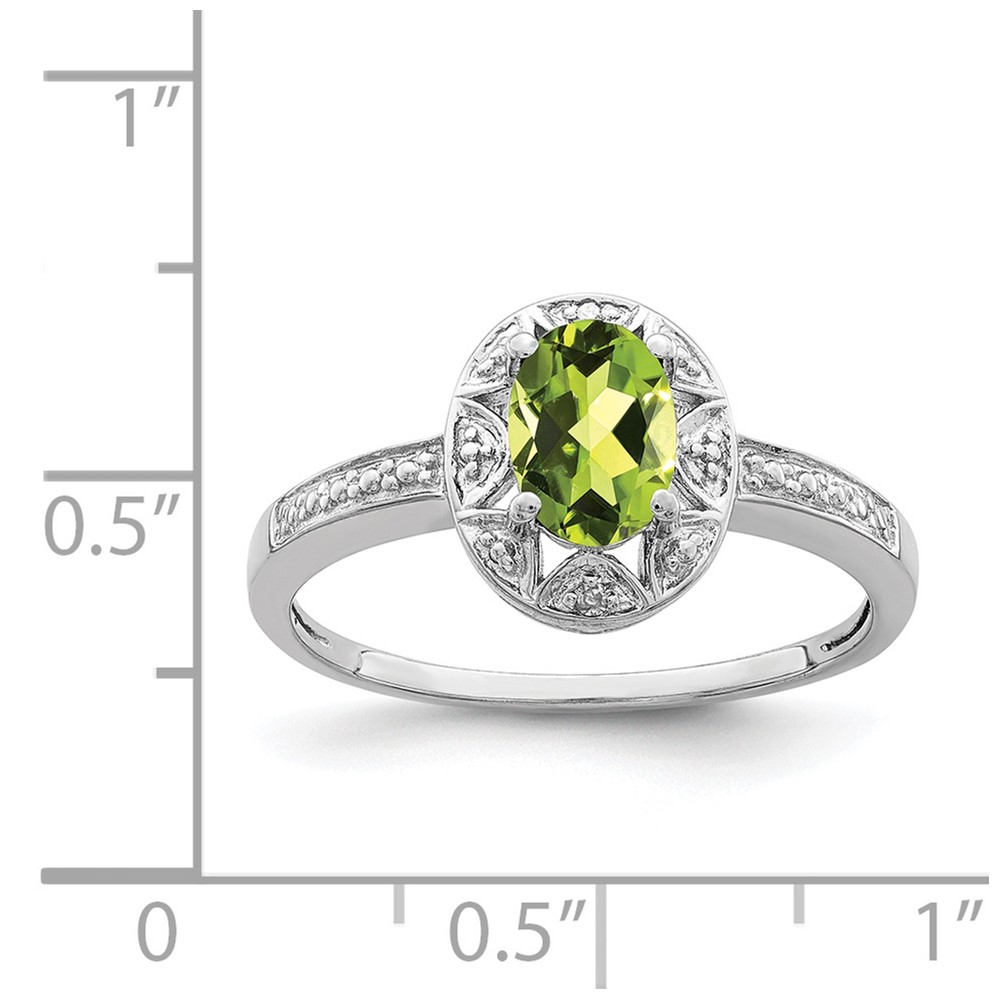 Sterling Silver Rhodium-plated Diam. & Peridot Ring (QBR10AUG-7)