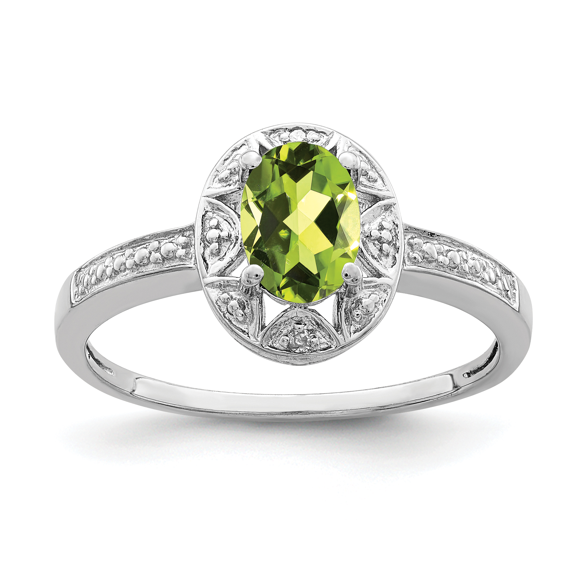 Sterling Silver Rhodium-plated Diam. & Peridot Ring (QBR10AUG-7)