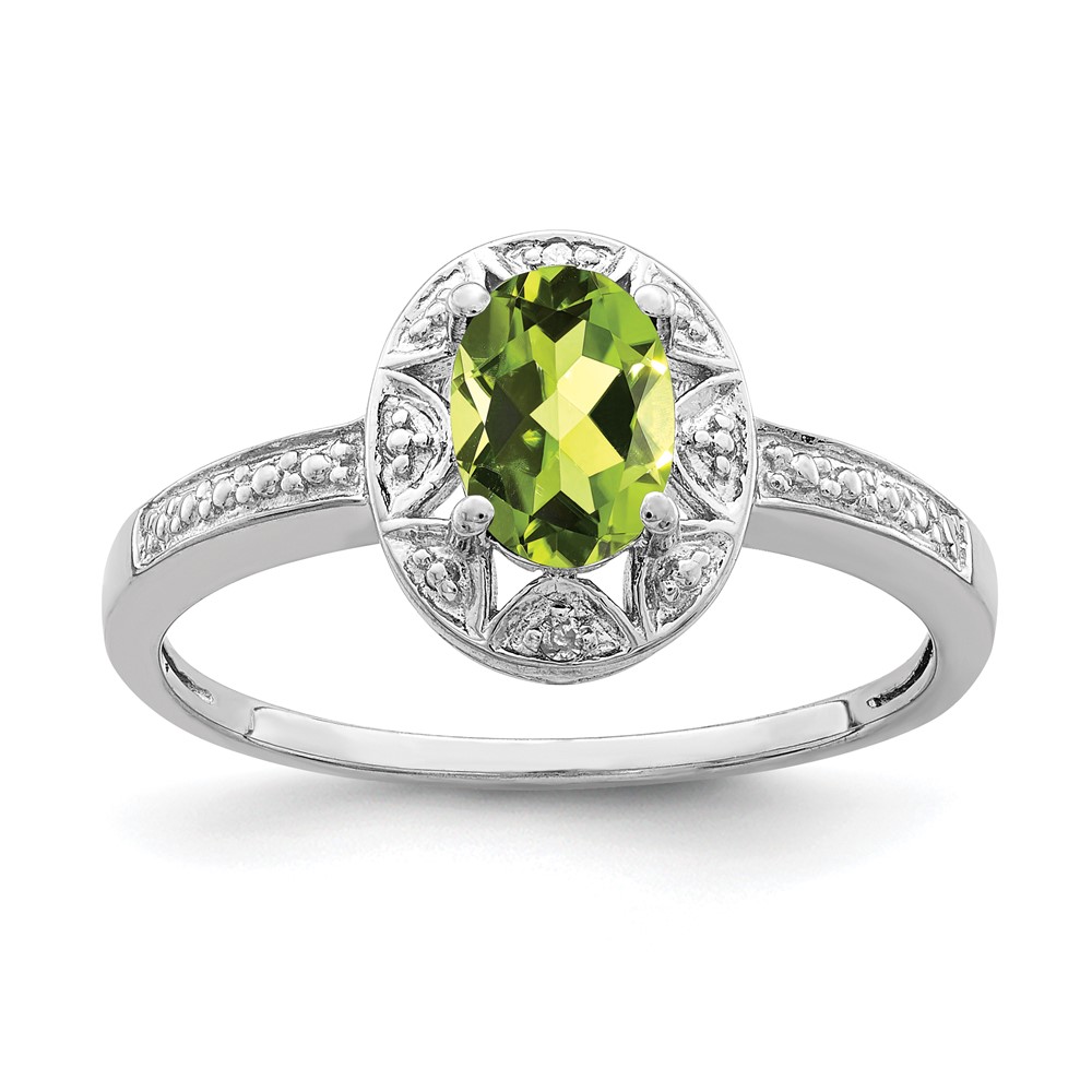 Sterling Silver Rhodium-plated Diam. & Peridot Ring (QBR10AUG-7)