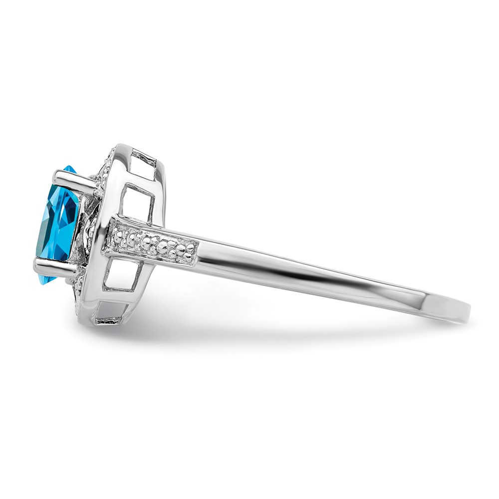 Sterling Silver Rhodium-plated Diam. & Blue Topaz Ring (QBR10DEC-7)