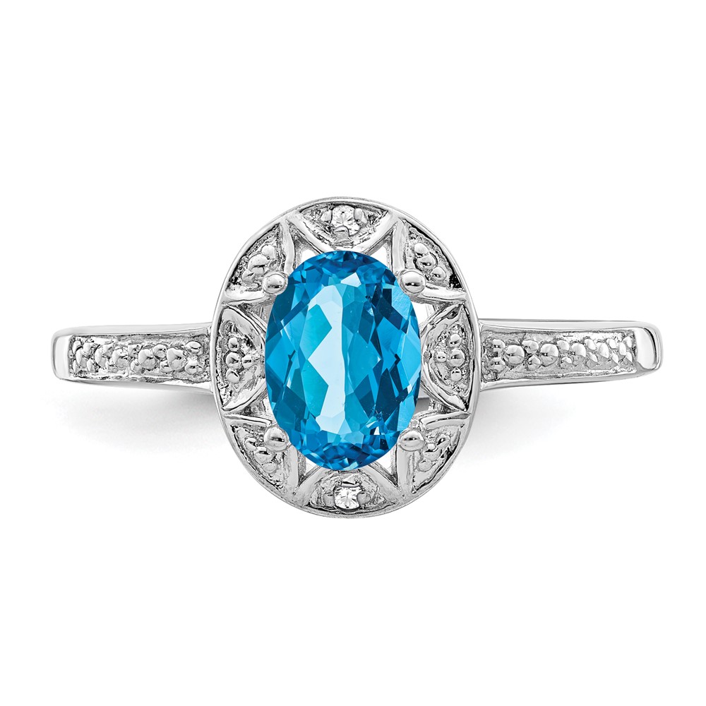 Sterling Silver Rhodium-plated Diam. & Blue Topaz Ring (QBR10DEC-7)