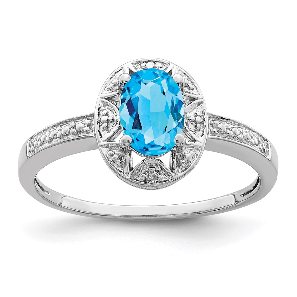 Sterling Silver Rhodium-plated Diam. & Blue Topaz Ring (QBR10DEC-7)