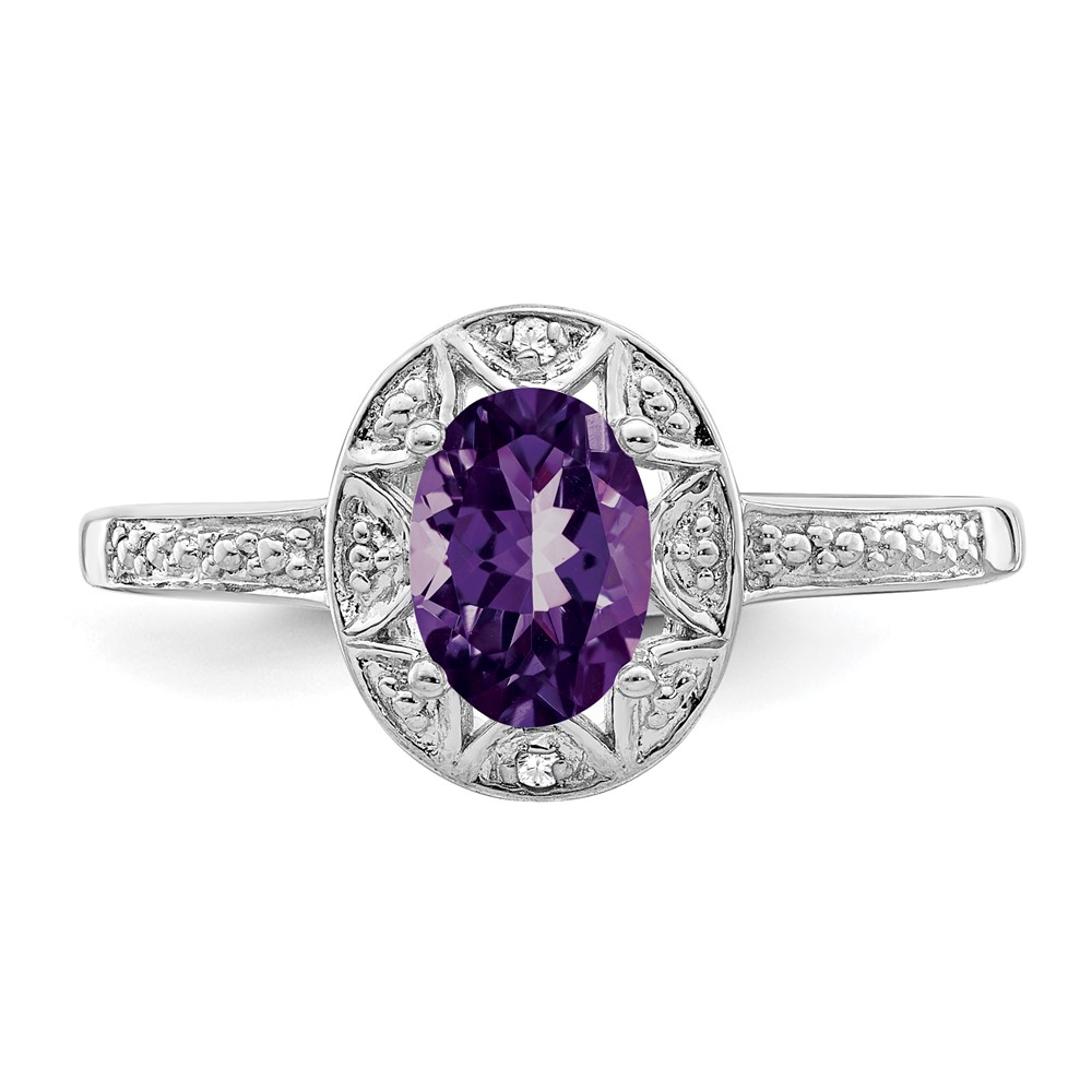 Sterling Silver Rhodium-plated Diam. & Amethyst Ring (QBR10FEB-7)
