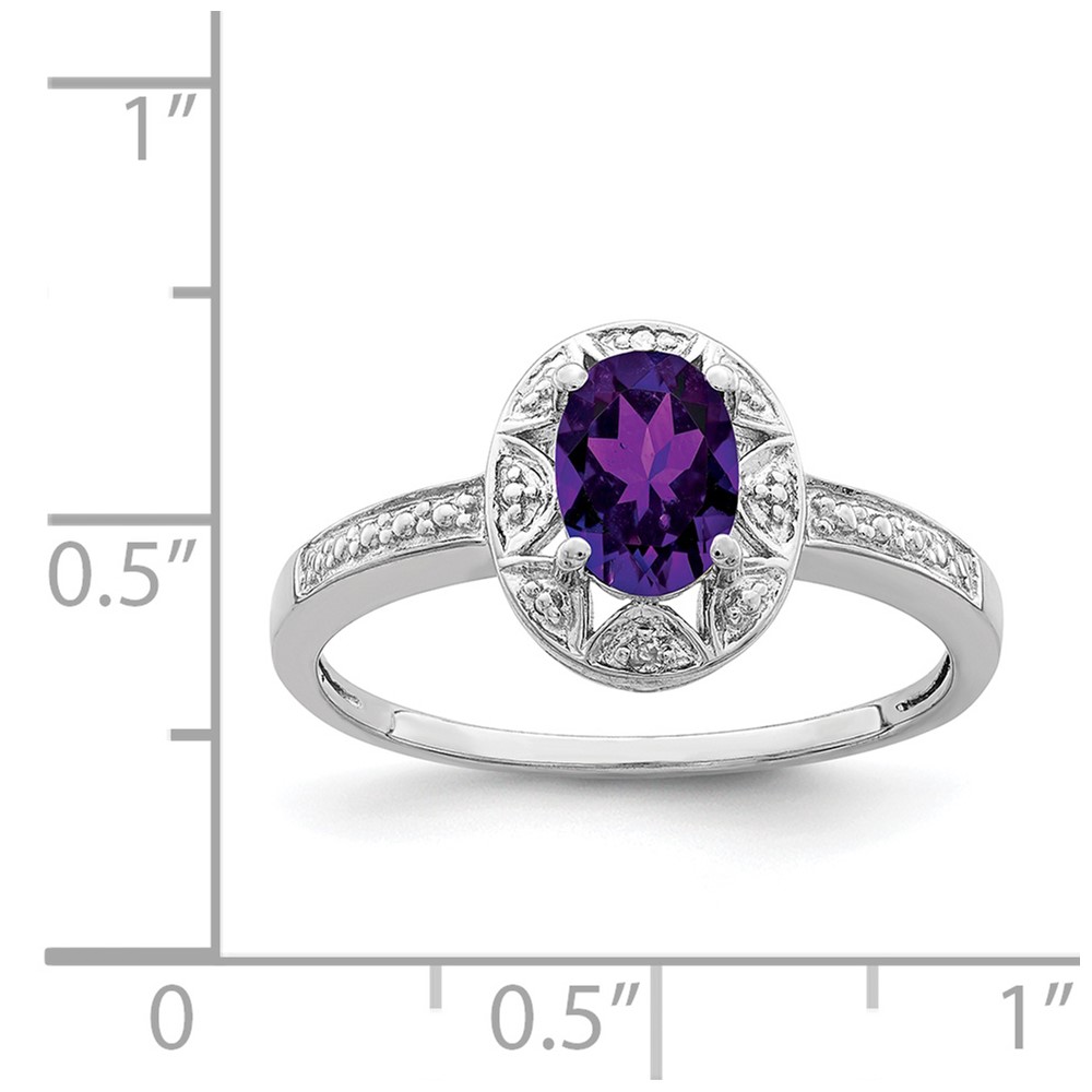 Sterling Silver Rhodium-plated Diam. & Amethyst Ring (QBR10FEB-7)