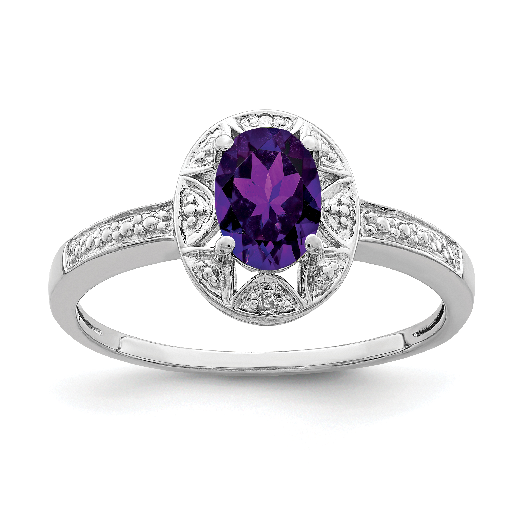 Sterling Silver Rhodium-plated Diam. & Amethyst Ring (QBR10FEB-7)