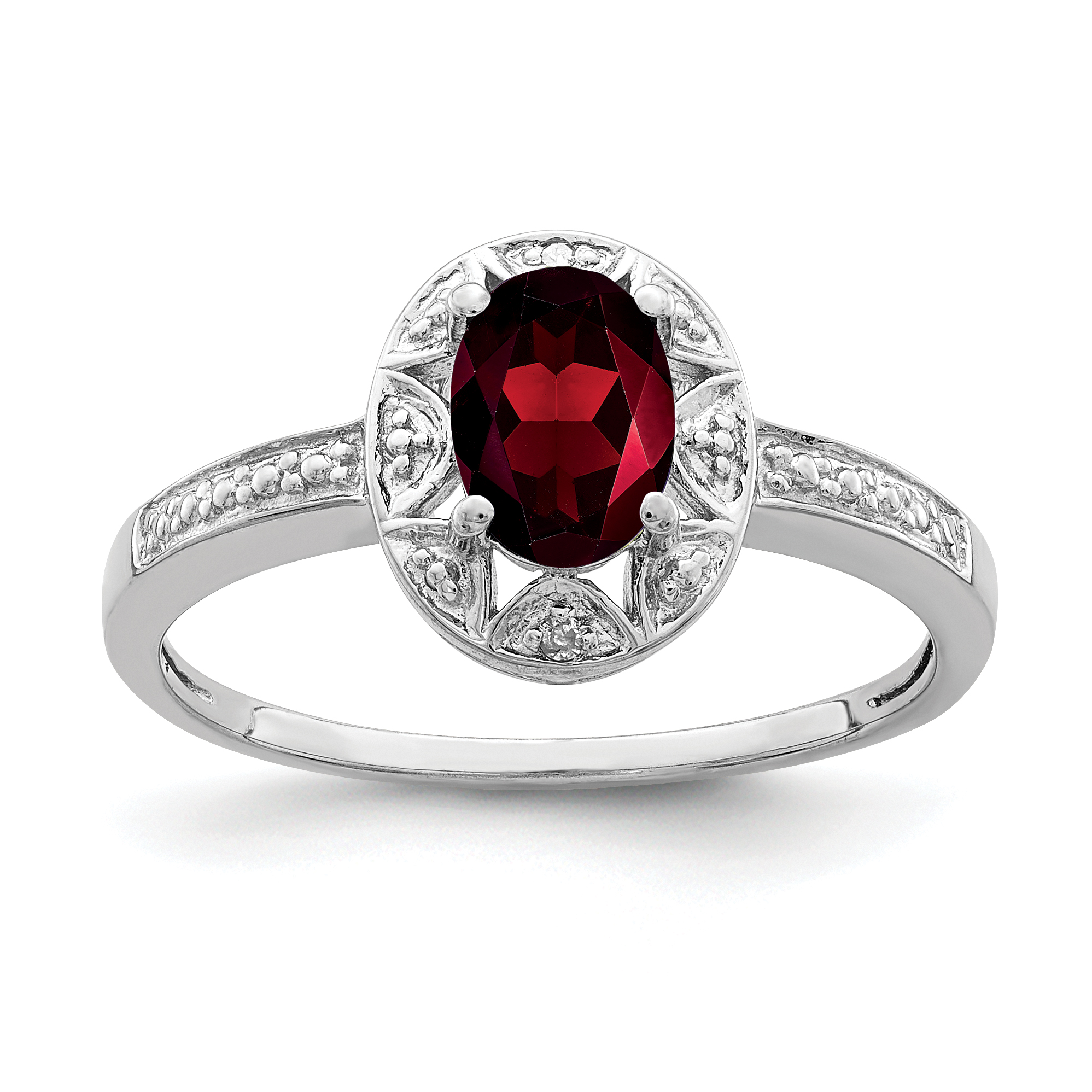 Sterling Silver Rhodium-plated Diam. & Garnet Ring (QBR10JAN-8)