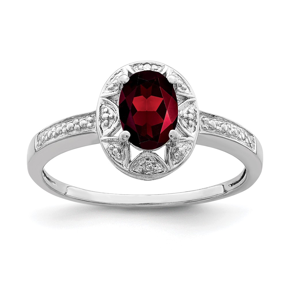Sterling Silver Rhodium-plated Diam. & Garnet Ring (QBR10JAN-8)