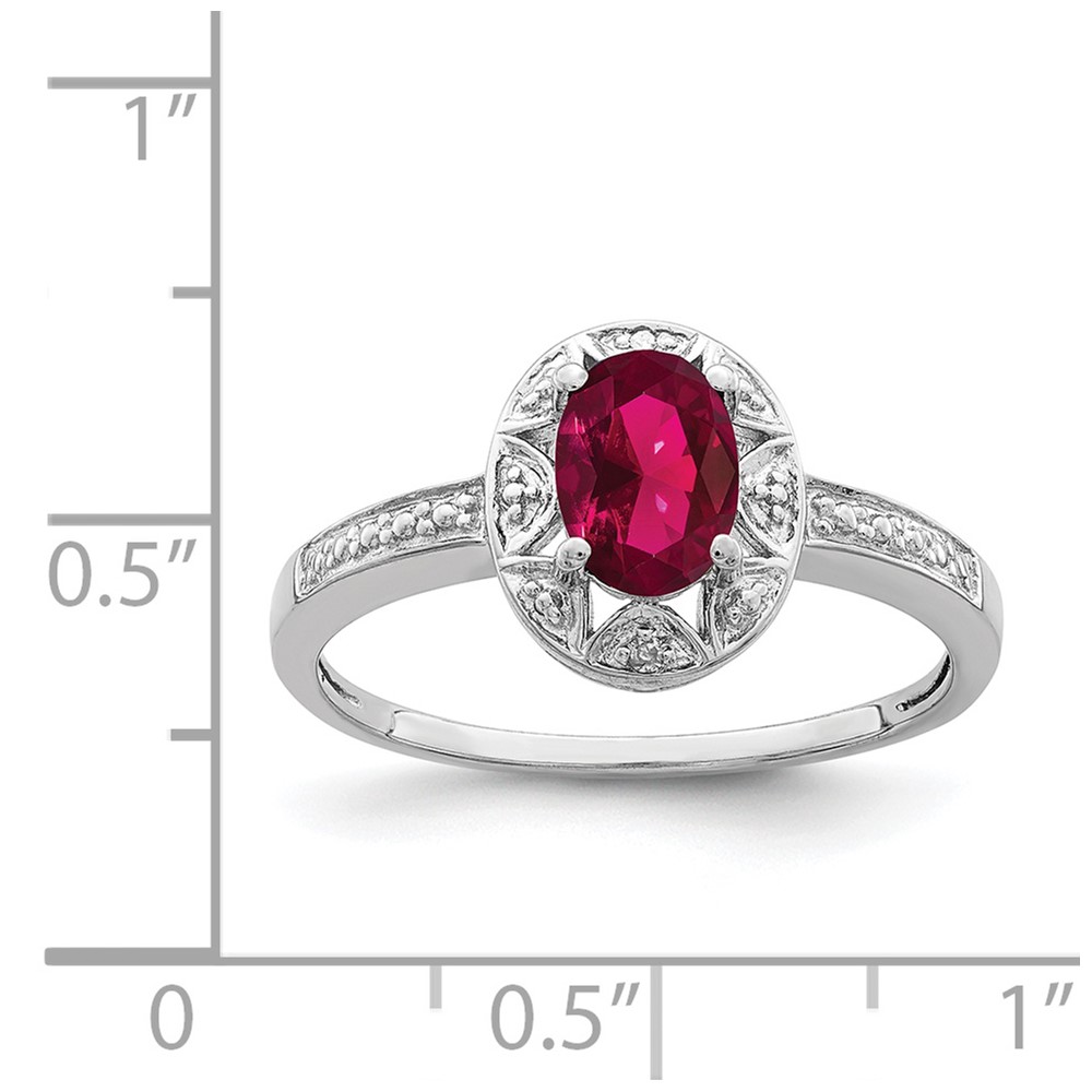 Sterling Silver Rhodium-plated Diam. & Created Ruby Ring (QBR10JUL-7)