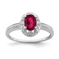 Sterling Silver Rhodium-plated Diam. & Created Ruby Ring view 1
