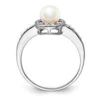 Sterling Silver Rhodium-plated Diam. & FW Cultured Pearl Ring view 2