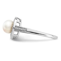 Sterling Silver Rhodium-plated Diam. & FW Cultured Pearl Ring view 3