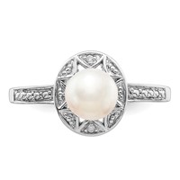 Sterling Silver Rhodium-plated Diam. & FW Cultured Pearl Ring view 5
