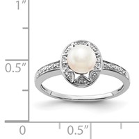 Sterling Silver Rhodium-plated Diam. & FW Cultured Pearl Ring view 4