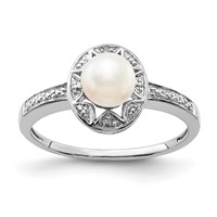 Sterling Silver Rhodium-plated Diam. & FW Cultured Pearl Ring view 1