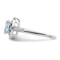 Sterling Silver Rhodium-plated Diam. & Aquamarine Ring view 3