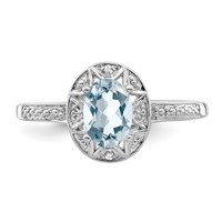 Sterling Silver Rhodium-plated Diam. & Aquamarine Ring view 4