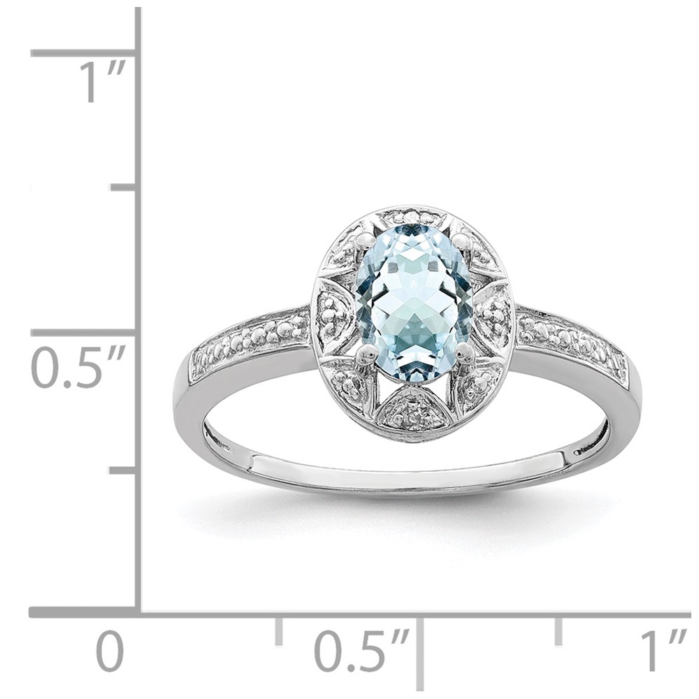 Sterling Silver Rhodium-plated Diam. & Aquamarine Ring (QBR10MAR-9)