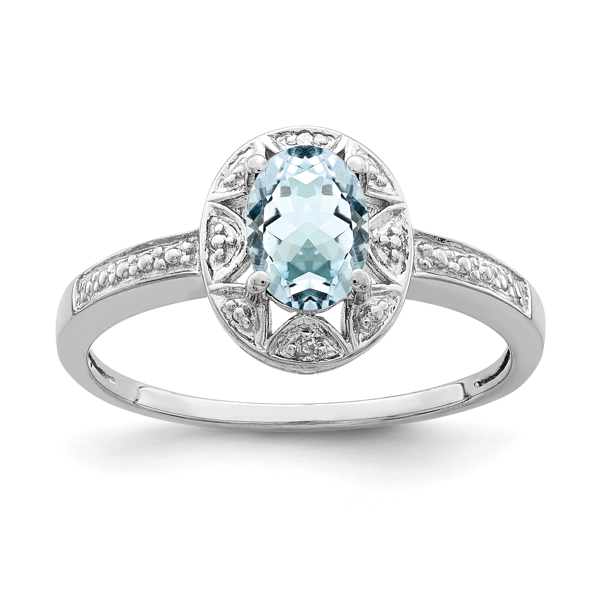 Sterling Silver Rhodium-plated Diam. & Aquamarine Ring (QBR10MAR-9)