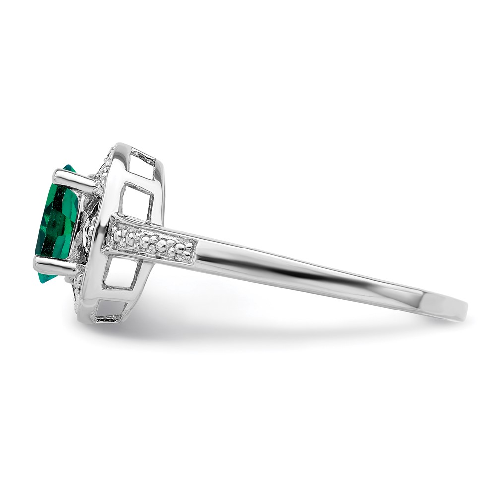 Sterling Silver Rhodium-plated Diam. & Created Emerald Ring (QBR10MAY-10)