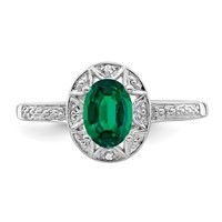 Sterling Silver Rhodium-plated Diam. & Created Emerald Ring view 4