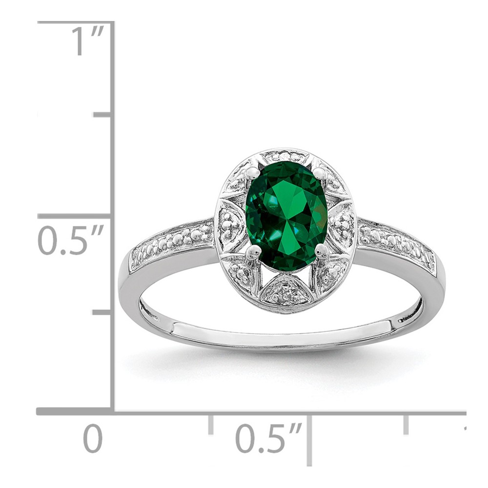 Sterling Silver Rhodium-plated Diam. & Created Emerald Ring (QBR10MAY-10)
