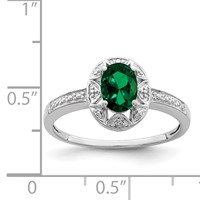 Sterling Silver Rhodium-plated Diam. & Created Emerald Ring view 2
