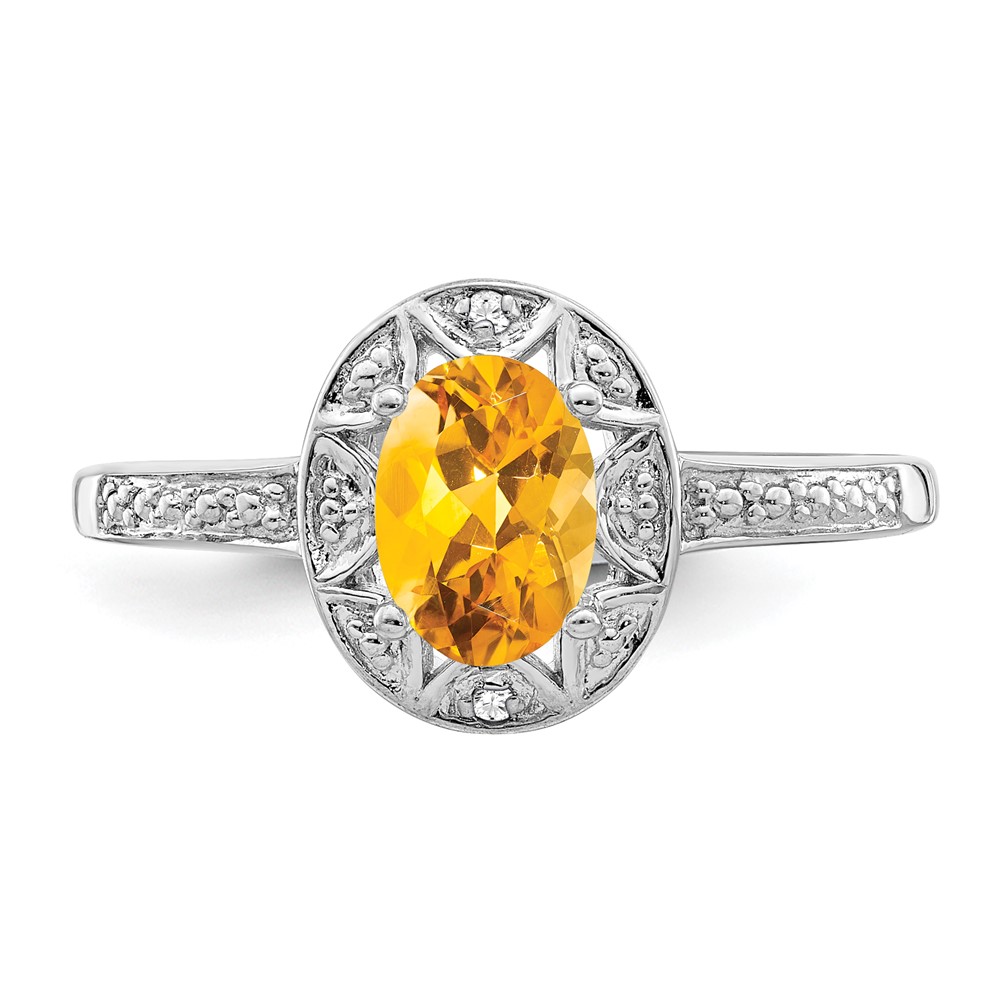 Sterling Silver Rhodium-plated Diam. & Citrine Ring (QBR10NOV-9)