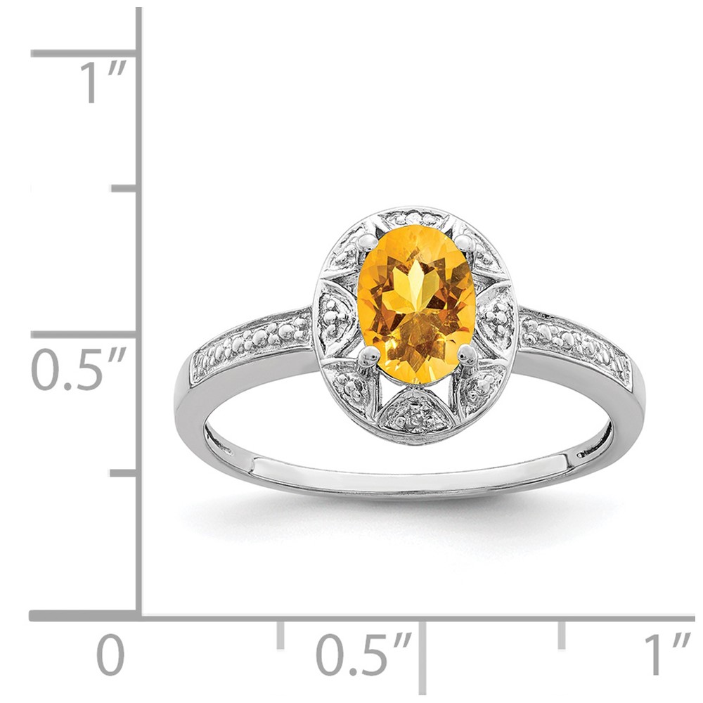 Sterling Silver Rhodium-plated Diam. & Citrine Ring (QBR10NOV-9)