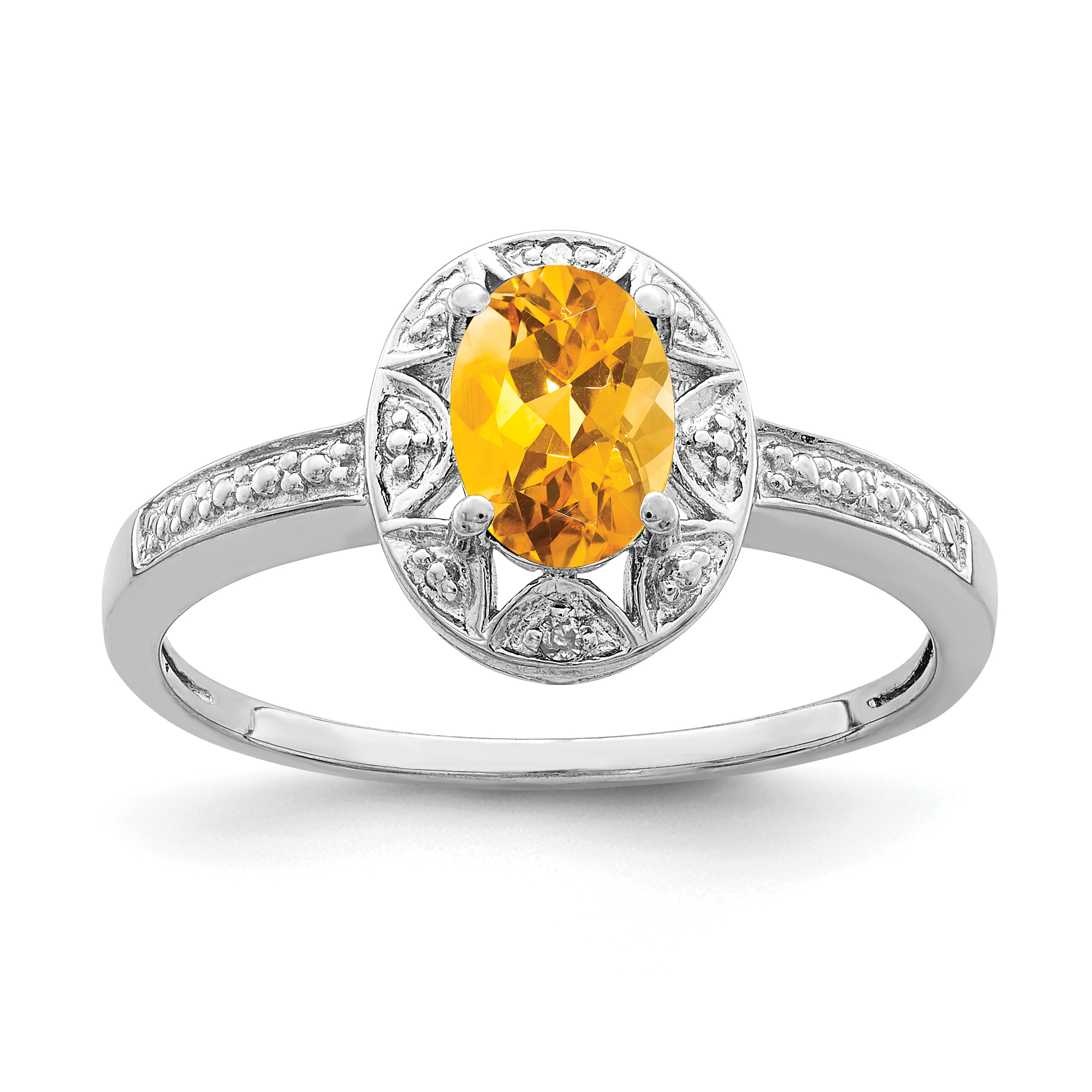 Sterling Silver Rhodium-plated Diam. & Citrine Ring (QBR10NOV-7)