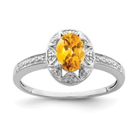 Sterling Silver Rhodium-plated Diam. & Citrine Ring view 1
