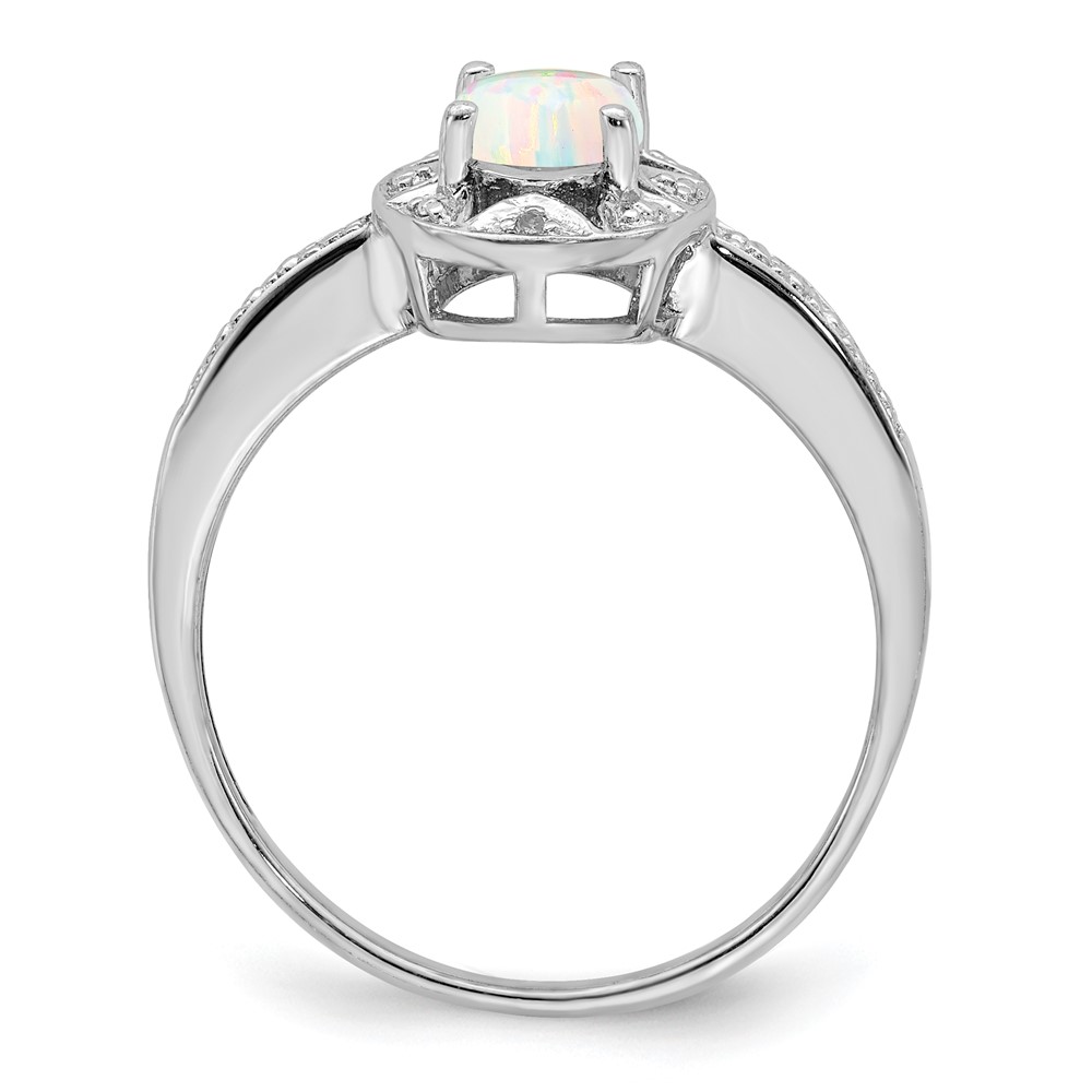 Sterling Silver Rhodium-plated Diam. & Created Opal Ring (QBR10OCT-8)