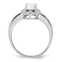 Sterling Silver Rhodium-plated Diam. & Created Opal Ring view 2