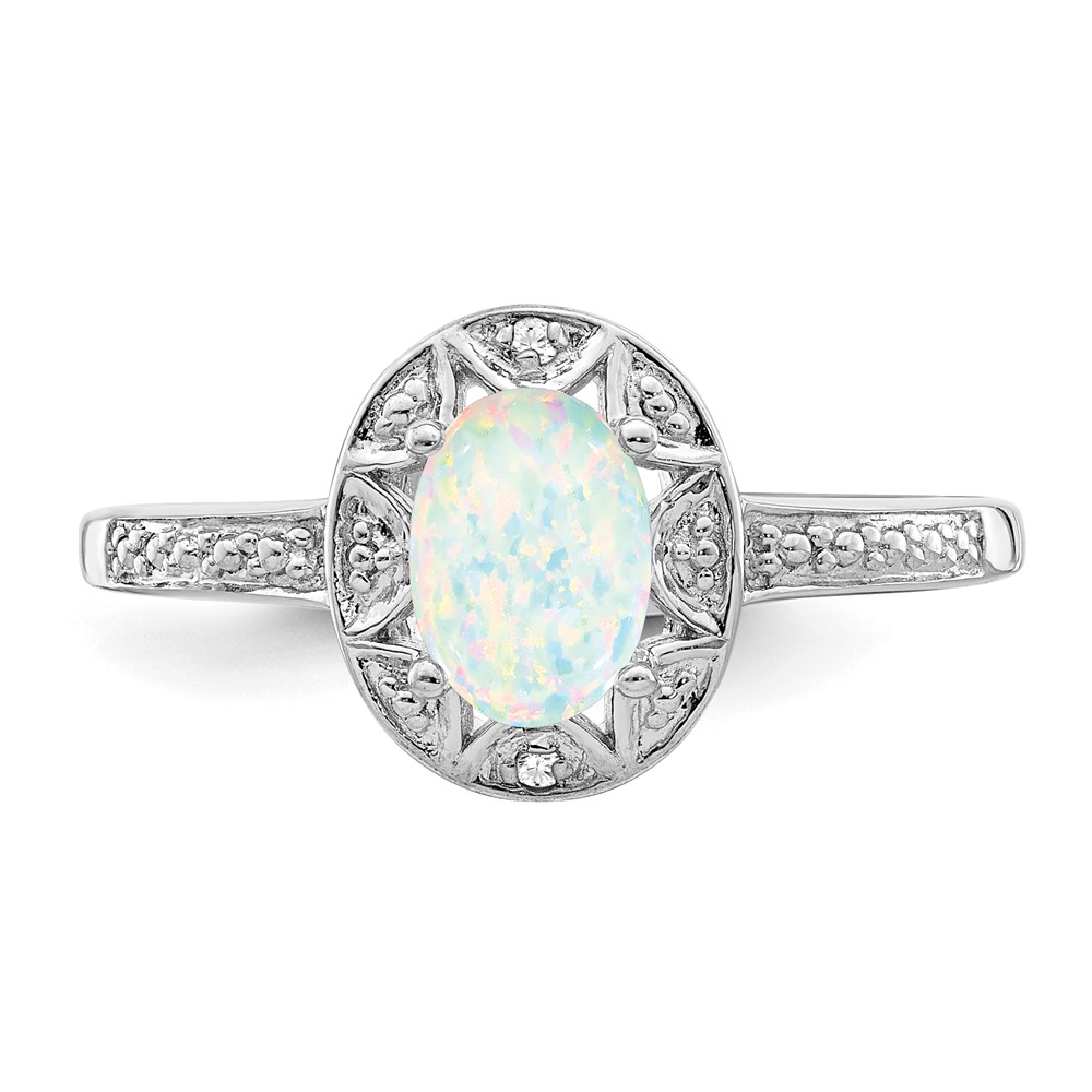 Sterling Silver Rhodium-plated Diam. & Created Opal Ring (QBR10OCT-8)