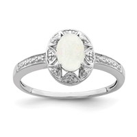 Sterling Silver Rhodium-plated Diam. & Created Opal Ring view 1