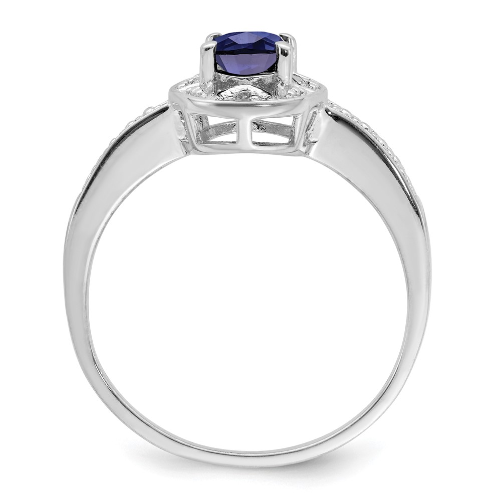 Sterling Silver Rhodium-plated Diam. & Created Sapphire Ring (QBR10SEP-7)