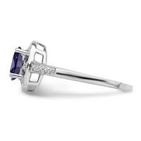 Sterling Silver Rhodium-plated Diam. & Created Sapphire Ring view 3