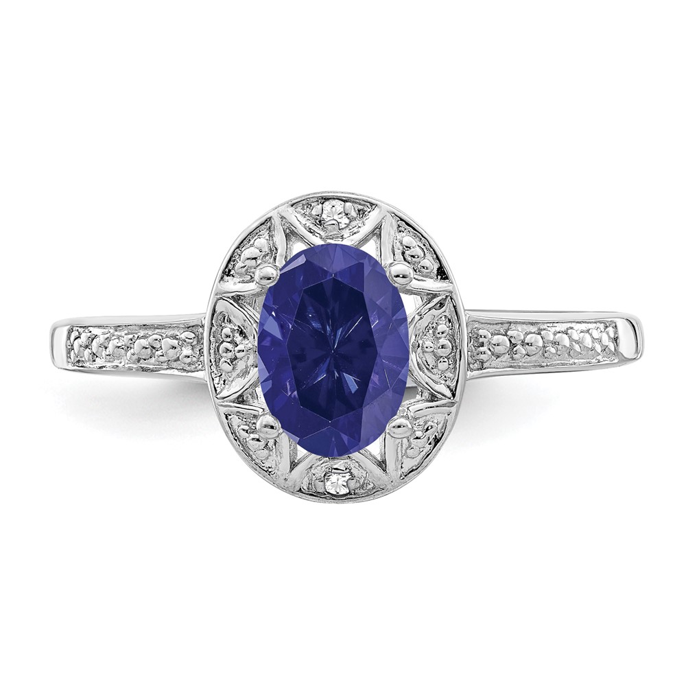 Sterling Silver Rhodium-plated Diam. & Created Sapphire Ring (QBR10SEP-7)