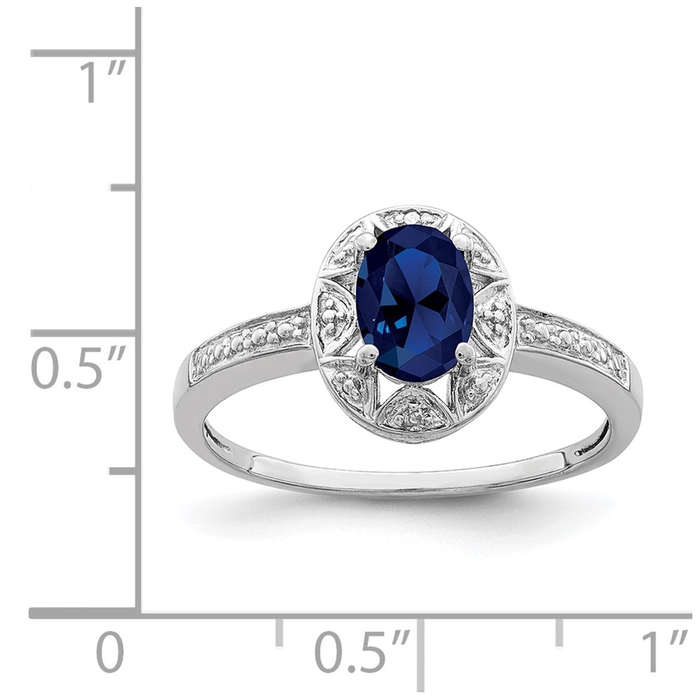 Sterling Silver Rhodium-plated Diam. & Created Sapphire Ring (QBR10SEP-7)