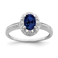 Sterling Silver Rhodium-plated Diam. & Created Sapphire Ring view 1