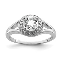 Sterling Silver Rhodium-plated Diam. & White Topaz Ring view 1