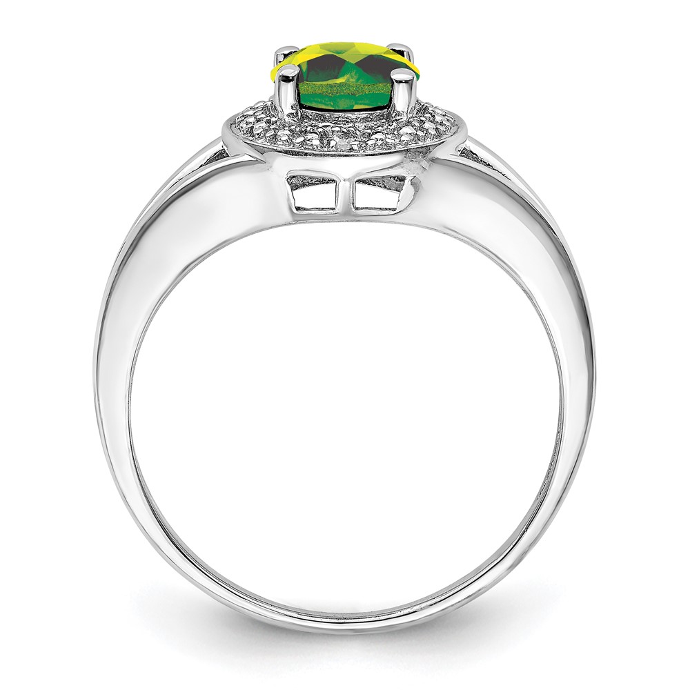 Sterling Silver Rhodium-plated Diam. & Peridot Ring (QBR11AUG-9)