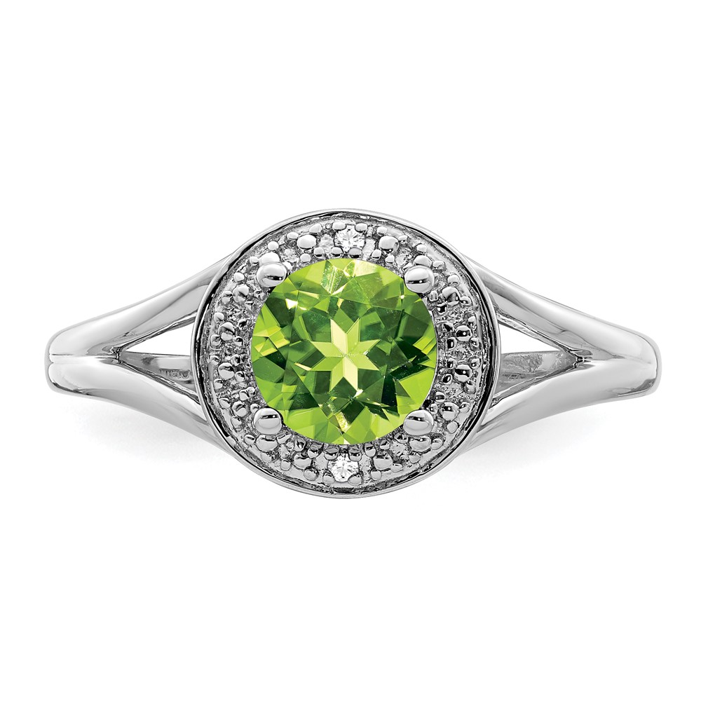 Sterling Silver Rhodium-plated Diam. & Peridot Ring (QBR11AUG-9)