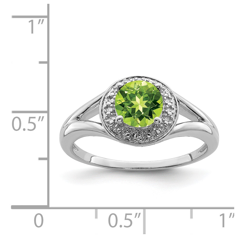 Sterling Silver Rhodium-plated Diam. & Peridot Ring (QBR11AUG-9)