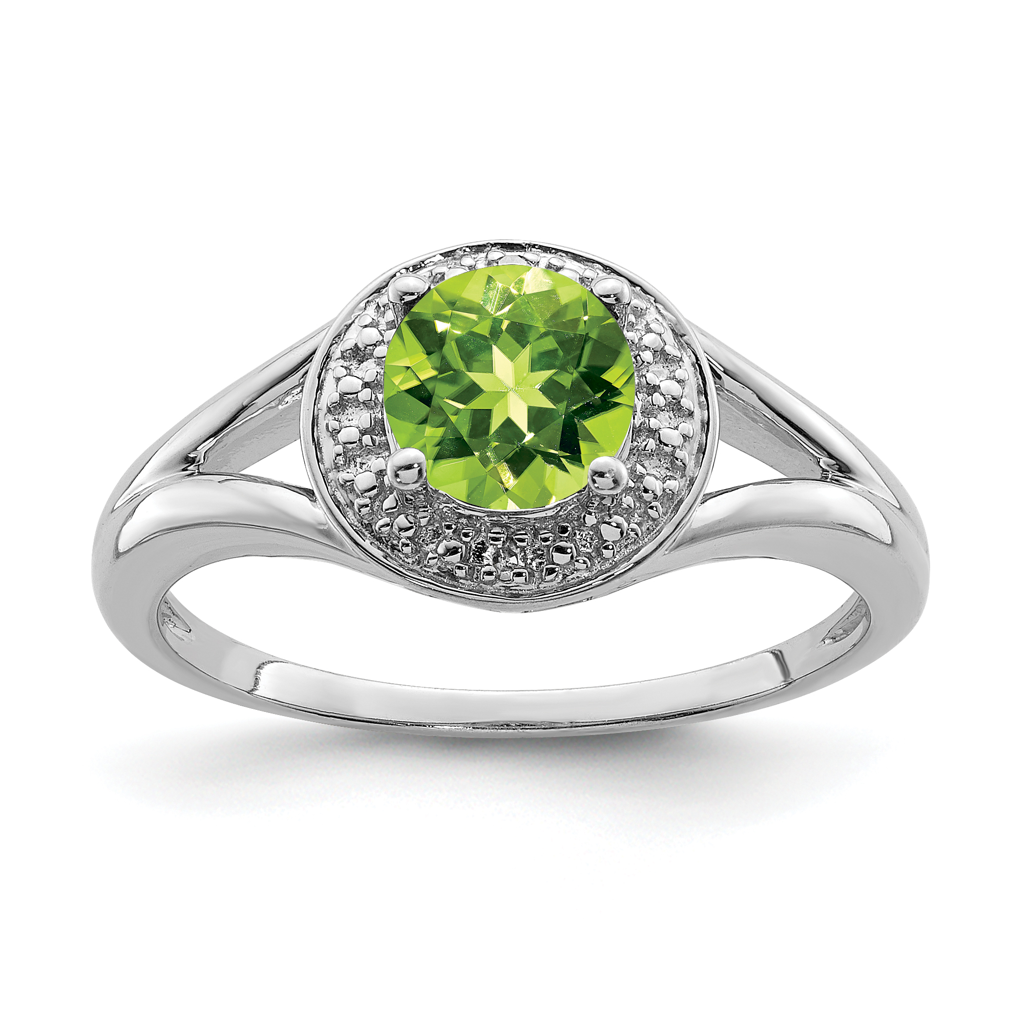 Sterling Silver Rhodium-plated Diam. & Peridot Ring (QBR11AUG-9)
