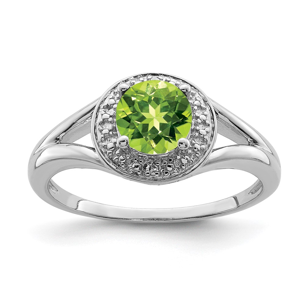 Sterling Silver Rhodium-plated Diam. & Peridot Ring (QBR11AUG-9)