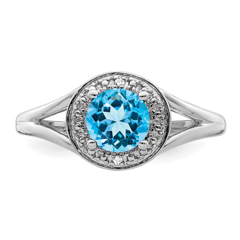Sterling Silver Rhodium-plated Diam. & Blue Topaz Ring (QBR11DEC-7)
