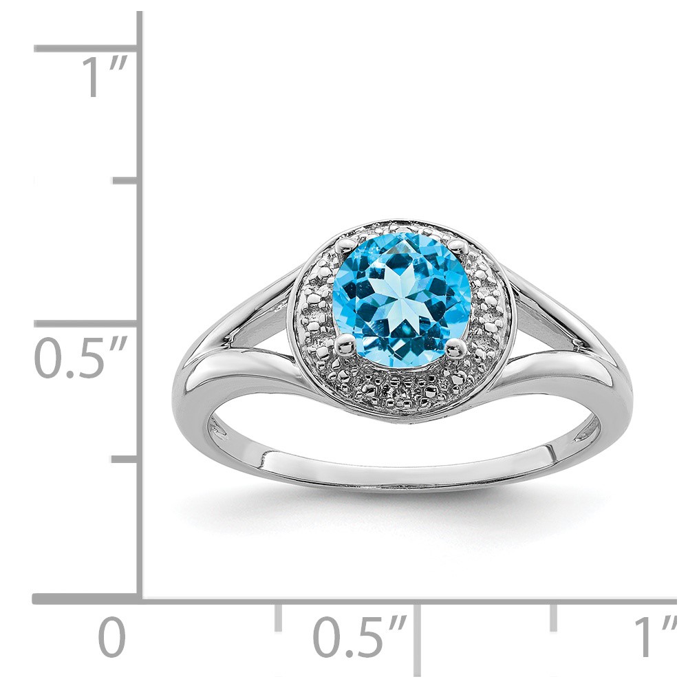 Sterling Silver Rhodium-plated Diam. & Blue Topaz Ring (QBR11DEC-7)