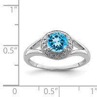 Sterling Silver Rhodium-plated Diam. & Blue Topaz Ring view 5